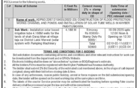 Khyber Pakhtunkhwa Irrigation Department E-Bidding Tender 2025 – Solar Tube Wells & Flood Protection Works (Marwat Canal Division Bannu